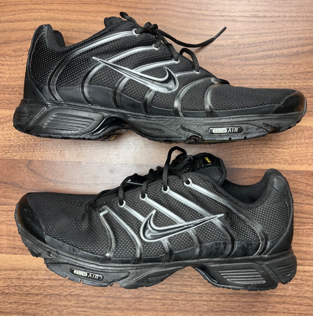 Nike Zoom Air Mens Running Shoes Black Silver Size 12 Athletic Sneakers